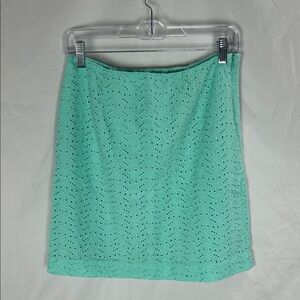 LL Bean Turquoise Eyelet Lace Pencil Skirt -Size 6